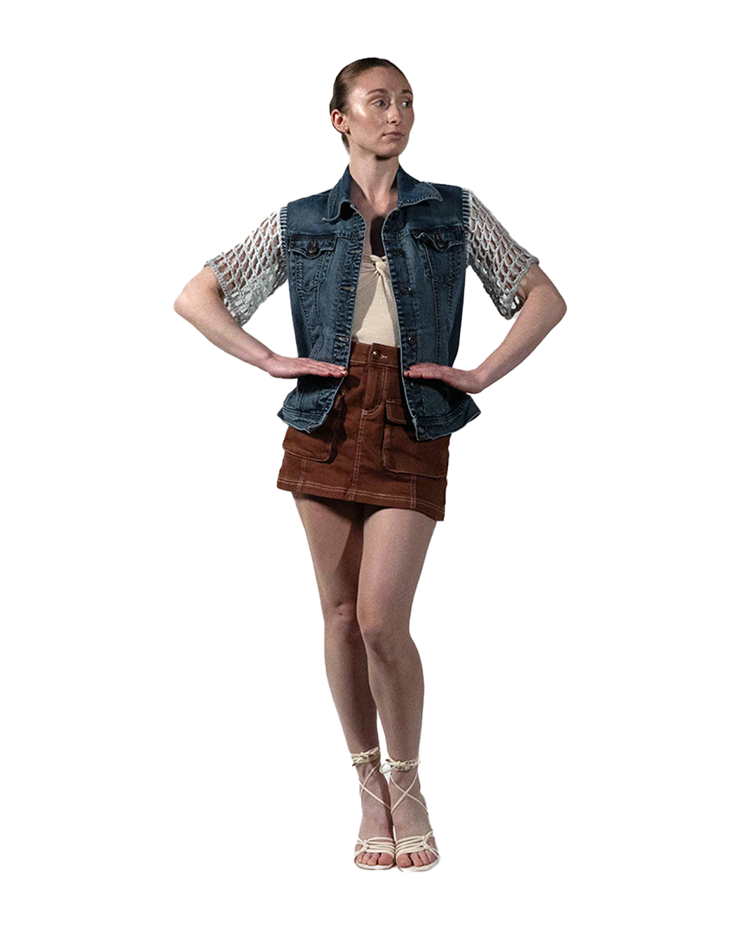 Crochet Sleeve Denim Jacket
